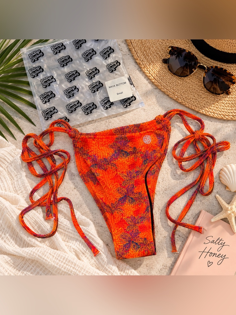 Salty Honey Maya Floral Tie Side Bikini Bottom Size Small NWT